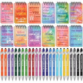 Frienda 48 Pcs Religious Inspirational Gifts Set Pens Notebooks Motivational Ballpoint Inspirational Notepads Journal for Women Teachers Office Christmas Gift Supplies