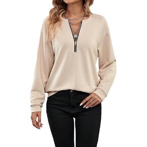 MakeMeChic Women's Casual Half Zip Round Neck Long Sleeve Loose Oversized Sweatshirt Top