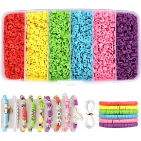 6000+Pieces Polymer Clay Beads, 6 Colors Clay Beads for Bracelets Making Heishi Beads Friendship Bracelet Making Kit for Girl Women Adults (Blue)