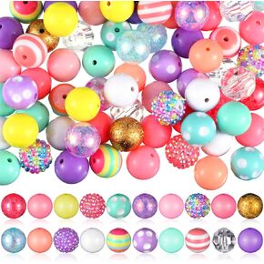 Sasylvia 100 Pcs 20 mm Rhinestone Bubblegum Beads Shine Disco Ball Plastic Chunky Loose Round Spacer Beads for Jewelry Making DIY Craft Pen Bracelet Supplies