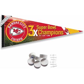 Kansas City Chiefs 3 Time 3x Super Bowl Champions Pennant Banner and Wall Tack Pads
