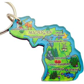 Michigan Key Chain Acrylic Souvenir Retro State Map Keychain Ring Gift 2 Inch