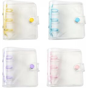 Leadigol 4PCS Mini Transparent 3-Ring Binder Covers, Mini Binder Notebook Cover, Soft PVC Notebook Round Ring Binder Cover Protector, Photo Album Loose-Leaf Notebook Pages