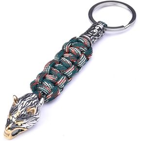 1 pcs Metal Wolf Head Weaving Keychains Old Norse Mythology Wolf Keychain For Men And Women Car Backpack Accessories