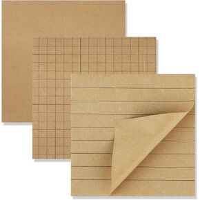 3 Pack Sticky Notes 3 x 3 Inches Aesthetic Sticky Notes with Lines Grids Cute Neutral Sticky Notes Lined Memo Pads for Home Office School, 80 Sheets/Pad, Brown