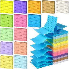Pop Up Sticky Notes Colored Lined Sticky Notes 3x3 Inch Refills Easy Post Notes Self-Stick Ruled Post Notes Memo Pads with Lines School Office Supplies Easy to Clean Removal(14 Pads)