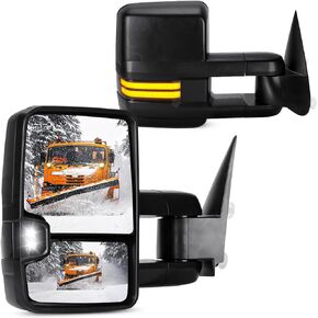 Towing Mirrors Fit for 2008-2013 GMC Sierra Chevrolet Silverado Avalanche Suburban Tahoe Yukon (2007 New Body Style) w/Power Heated Turn Signal Running Light Set of 2
