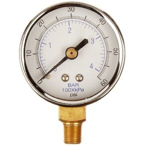 PIC Gauges 101D-158C-GL Bottom Mount Dry Pressure Gauge w/ Black Steel Case, Brass Internals, Chrome Bezel, Glass Lens, 1.5" Dial, 0/30 psi Range, 1/8" Male NPT