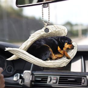 Talataca Rottweiler 2D Flat Christmas Ornament, Rottweiler Wearing Christmas Hat Reindeer String Lights Pine Tree Decor, Hanging House Charm Eve Keepsake, Car Rear View Mirror Accessories, Xmas Gift