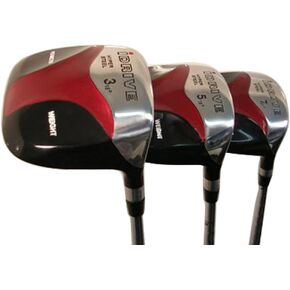 Senior Men's iDrive Red Square Anti-Slice Draw Fairway 3 5 7 Wood Set Golf Clubs, Right Handed Senior Flex with Men's Senior Size Black Pro Velvet Grips