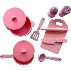 Kids Kitchen Silicone Pretend Toys- 9pcs Play Kitchen Accessories Set with Cookware -Food Grade Silicone -Kids Toy Kitchen Accessories – Pretend Play Kitchen Toy Set for Cooking-Pink