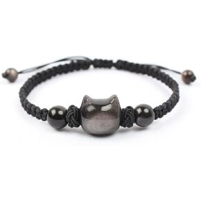 Cat Black Obsidian Bracelets, Beaded Bracelets Healing Crystal Bracelet Stretch Bracelets for Women String Gemstone Round Beads Bracelet Cat Gifts for Cat Lovers Fashion Jewelry Gift for Women Girls in Saudi Arabia