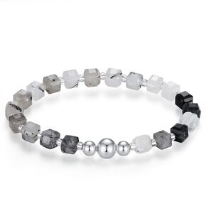 Handmade Original 6MM Healing Crystal Natural Gemstone Yoga Bracelet Faceted Stone Stretch 18K Gold White Gold Ball Bracelet for Women men (Tree Agate, 18K White Gold Plated)