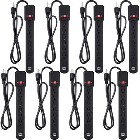 8 Pieces 6 Outlet Surge Protector Power Strip 2 USB Ports Overload Power Strip Surge Protection Wall Mount for Home Office(Black,4 ft)