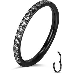 18G 16G Titanium Cartilage Earrings Crystal Nose Hoop for Women Diameter 6mm 8mm 10mm 12mm CZ Helix Conch Daith Rook Tragus Lobe Snug Lip Nostril Rings Body Piercing Jewelry-Silver-Gold-Black