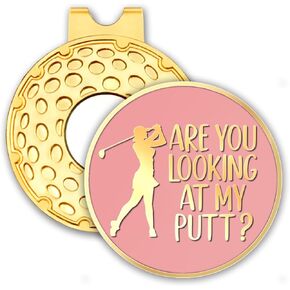 are You Looking at My Pink Gold Golf Ball Marker with Hat Clip, Funny Golf Accessories for Women, Christmas Mother's Day Birthday Gifts for Golf Fan Golfer, Novelty Golf Gifts for Her