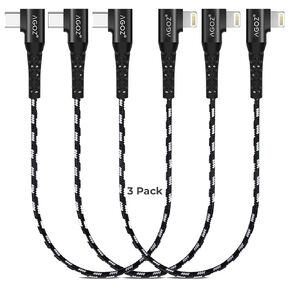 3Pack 1ft Short Apple MFI Certified Lightning to USB C Cable, 90° Right Angle FAST Charger Cord Compatible With iPhone 14 Pro Max, iPhone 13, iPhone 12, iPhone 11 XS XR X 8 SE, iPad 9th,Apple Car Play