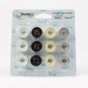 DecoBob Prewound Bobbins Class 15 12ct Black White Cream Grey