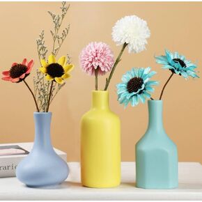 Ceramic Colorful Flower Vase for Home Desk Bookshelf Decor Modern Farmhouses Tabletop Small Cute Vases,Set of 3