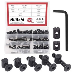 Hilitchi M6 120 قطعة من براغي رأس مقبس سداسي أسود من Hilitchi M6 مجموعة متنوعة من الأجهزة لأثاث سرير الأطفال والكراسي (15 مم/20 مم/25 مم/30 مم/35 مم- مجموعة متنوعة)