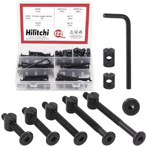 Hilitchi M6 120Pcs Black Hex Socket Head Screws Bolts Barrel Nuts Hardware Assortment Kit for Crib Baby Bed Furniture Cots and Chairs (15mm/20mm/25mm/30mm/35mm-Assortment Kit)