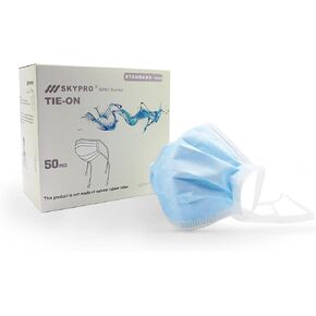 50PCS Medical Grade Procedure Tie On Masks Adult 4 Ply Disposable Blue face Masks with Skin-friendly Ear Straps Filter Efficiency Greater than 99% Breathable