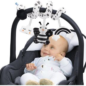 Spiral Pram Toys for Babies - Activity Hanging Toys Stroller Pushchair Car Seat Baby Black and White Sensory Toys for 0-12 Months, Newborn Infant Boy Shower Gifts