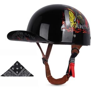 Uchoose Retro Baseball Cap Motorcycle Half Helmet, DOT Approved Adult Vintage Motorcycle Open Face, for Scooter Moped Cruiser Chopper Motocycle Helmet