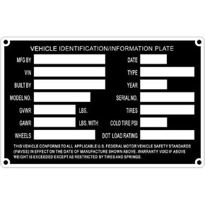 Blank Trailer ID Data Plate VIN MFG & DOT Serial Number TAG 5 1/2" x 3 1/2" .Aluminum