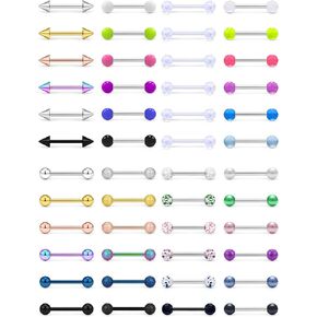 48PCS 14G 14mm 16mm Tongue Nipple Ring Surgical Steel Straight Barell Glow in The Dark Acrylic Metal Tongue Nipple Rings Retainer Piercing Jewelry 24 pairs For Women Men