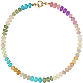 Boho Handmade Beaded Necklace Natural Stone Beaded Necklace for Women Colorful Beads Choker Necklace Summer Beach Surfer Necklace Jewelry Gift for Women Girls