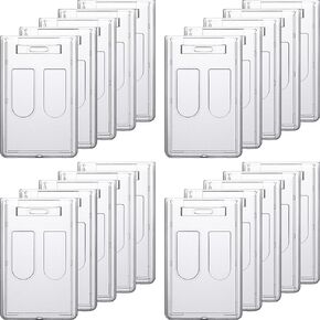 20 Pieces Heavy Duty Badge Holders Rigid Hard Plastic ID Access Vertical Badge Holder Dual 2 Sided ID Badge Holder Transparent Plastic Credit Card Protector ID Card Case