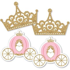 Big Dot of Happiness Little Princess Crown - Tiara & Carriage Decorations DIY Pink and Gold Princess Baby Shower or Birthday Party Essentials - Set of 20