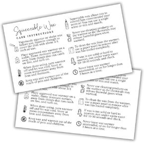 Squeezy Squeeze Squeezable Wax Bottle Care Instruction Cards | 50 pk 3.5 x 2" Minimalist for Scented Liquid Wax Client Label Warning Sticker Label