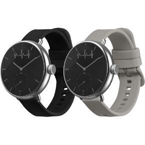 أشرطة kwmobile متوافقة مع Withings ScanWatch 38 مم / Steel HR 36 مم / أشرطة ECG المتحركة - 2X سوار ساعة سيليكون بديل - أسود/رمادي