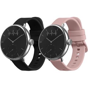 kwmobile Straps Compatible with Withings ScanWatch 38mm / Steel HR 36mm / Move ECG Straps - 2X Replacement Silicone Watch Bands - Black/Grey
