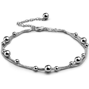 H&Beautimer Simple Fashion Anklet for Women 925 Sterling Silver Adjustable Foot Beaded Charm Beach Ankle Bracelet Anklets Jewelry Gift