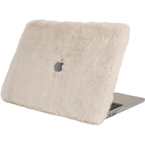 Compatible with MacBook Air 13 inch Case, 2018-2021 Release M1 A2337 A2179 A1932 with Touch ID, Plush Rabbit Fur Hard Shell Case, Pink