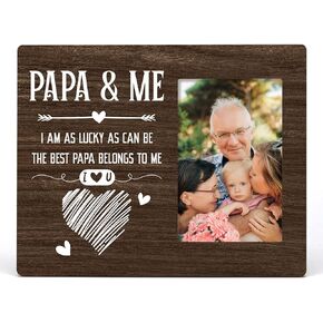 Papa and Me Wood Picture Frame Rustic Wooden Photo Frame for Tabletop or Wall Display (for 4x6 Photo), Gift for Grandpa Grandfather from Grandson Granddaughter