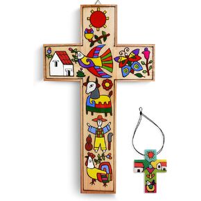 JC God & Co Wooden Cross Wall Decor Christian Wall Art Christian Gift Hand Crafted Crosses Wall Decor Mexican Art Wooden Crosses Crucifix Wall Cross 5 x 8 inches in Saudi Arabia