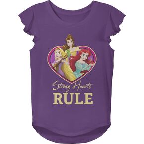 Disney Princess Strong Hearts Rule Girl's Flutter Sleeve Tee