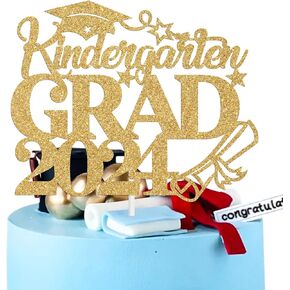 Kindergarten Grad 2024 Cake Topper, Out Pre-k Grad, Preschool Grad Graduation Party Decorations Supplies for Boys Girls, Gold Glitter