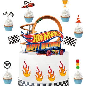 Fire Car Cake Topper Race Car Happy Birthday Cake Decoration,car cake topper birthday decorations 20PC