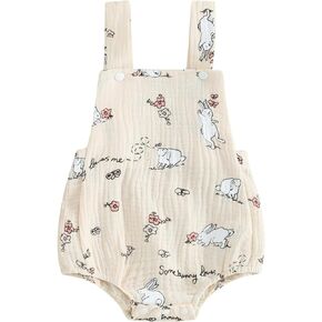 Newborn Baby Girl Easter Outfit Bunny Romper Sleeveless Backless Cotton Easter Bodysuit Infant Easter Clothes