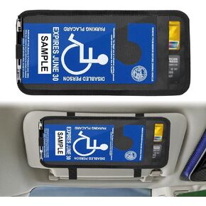 Portable Handicap Placard Holder for Auto, Disabled Parking Permit Sign Protector, Ultra Transparent PVC Storage Bag with Note Paper Slot, Pen Holder and Elastic Strap, Handicap Parking Sign Cover