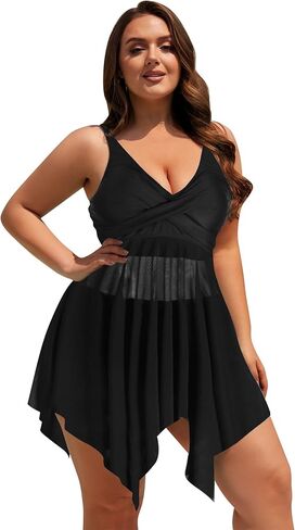 ملابس سباحة نسائية مقاس كبير تانكيني مع شورتات سباحة لباس سباحة منتفخ مع تحكم في البطن مكون من قطعتين لباس سباحة in Kuwait