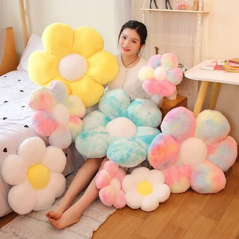 Flower Pillow Shaped Throw Pillow Smile Daisy Pillow Plant Blue Smiley Face Pillows Aesthetic Room Floor Cushion Decor for Teen Girls Sofa Bedroom Kids' Throw Pillows 17" in Saudi Arabia