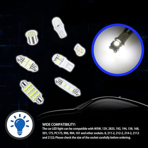 مجموعة كومبو LED للوحة الترخيص مكونة من 28 قطعة، ضوء داخلي T10/31 مم/36 مم/41 مم/1157 ضوء مؤشر العرض، ضوء قراءة ذو طرف مزدوج، مناسب للسيارات والشاحنات وسيارات الدفع الرباعي وRVs (الضوء الأبيض) in Kuwait