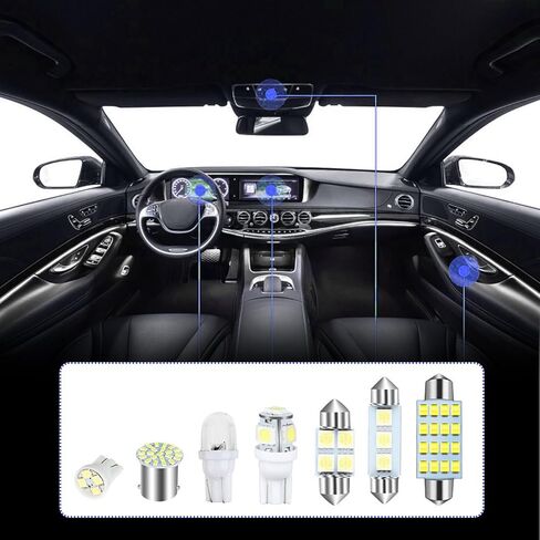 مجموعة كومبو LED للوحة الترخيص مكونة من 28 قطعة، ضوء داخلي T10/31 مم/36 مم/41 مم/1157 ضوء مؤشر العرض، ضوء قراءة ذو طرف مزدوج، مناسب للسيارات والشاحنات وسيارات الدفع الرباعي وRVs (الضوء الأبيض) in Kuwait