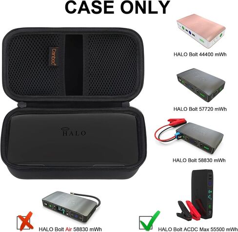 Canboc Hard Carrying Case for Halo Bolt ACDC Max 55500 mWh Car Jump Starter, Portable Phone Laptop Charger Power Bank, Mesh Bag for Jumper Cable, AC Wall Charger, Car Charge, Black in Saudi Arabia